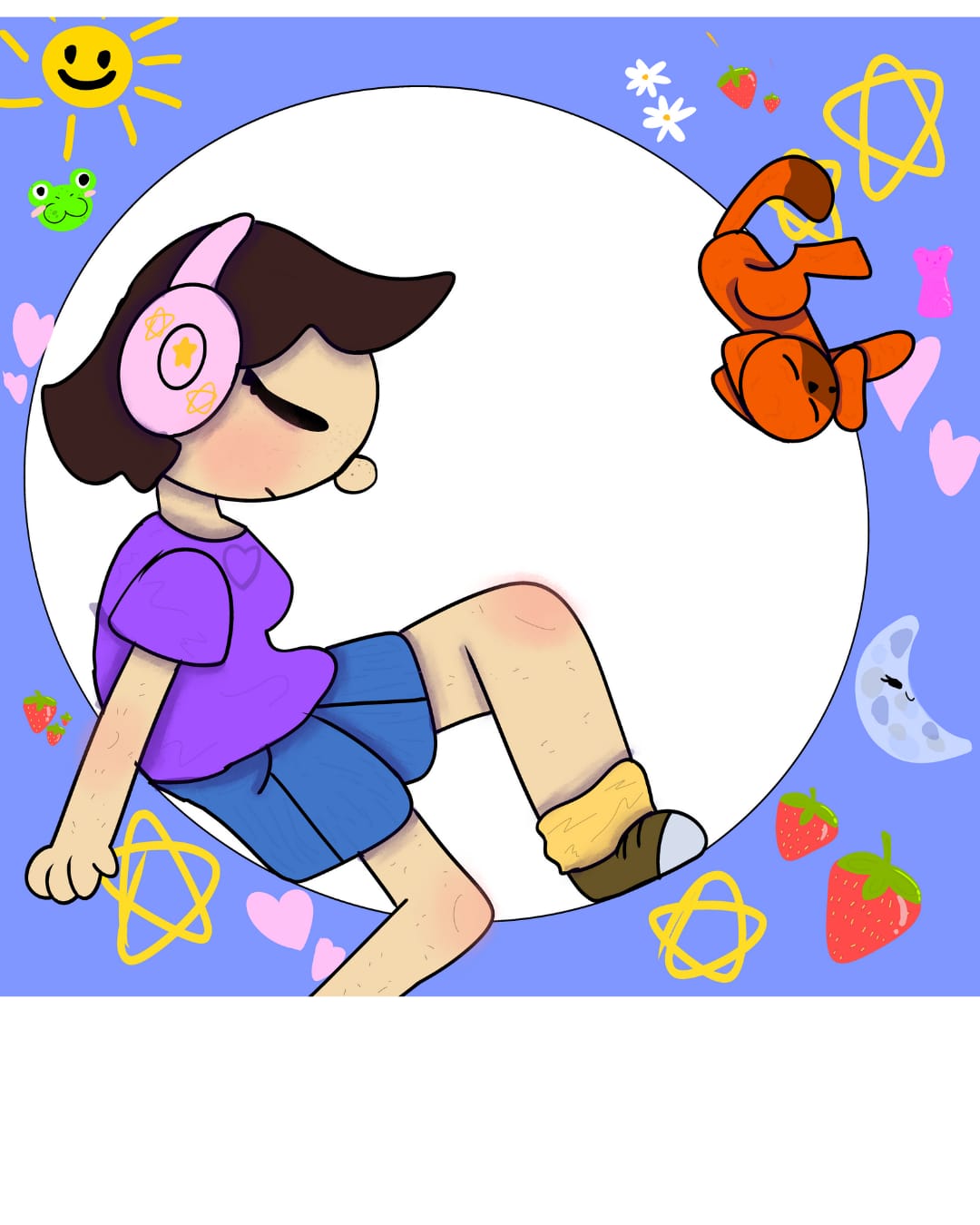 drawing of girl sat in circle with cat